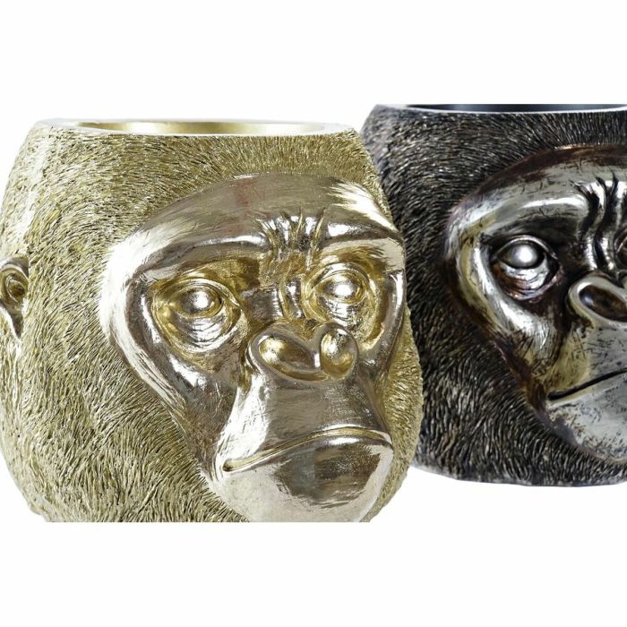 Figura Decorativa DKD Home Decor Plateado Dorado Resina Gorila (20 x 24,5 x 18,5 cm) (2 Unidades) 3