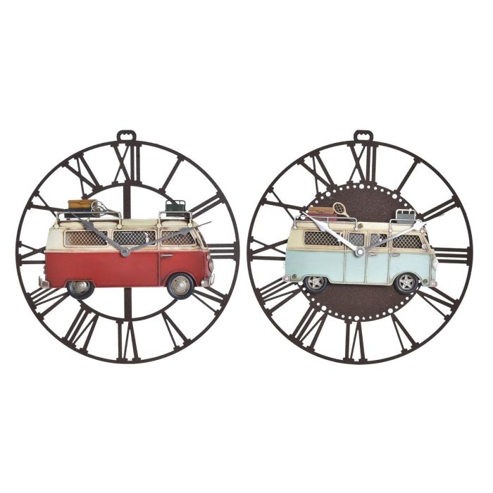 Reloj Pared Vintage DKD Home Decor Azul Celeste Rojo 3.5 x 32.5 x 34 cm (2 Unidades)