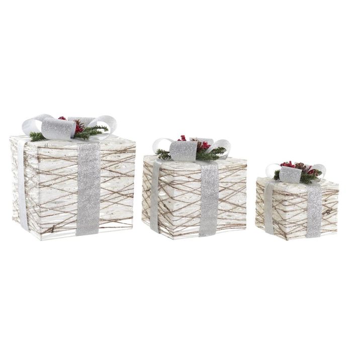 Regalo Navidad Moderna DKD Home Decor Blanco Plateado 25 x 28 x 25 cm Set de 3