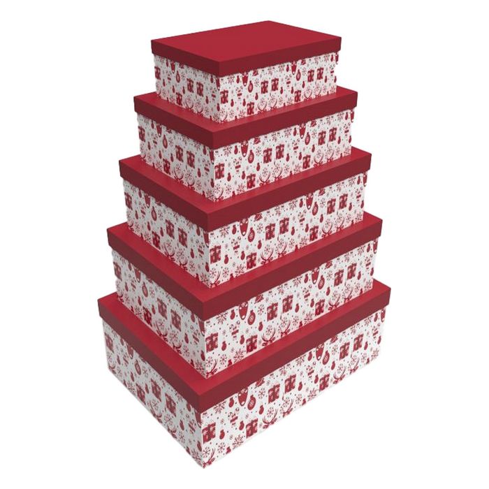 Caja Navidad Tradicional DKD Home Decor Rojo Blanco 35 x 25 x 50 cm Set de 5