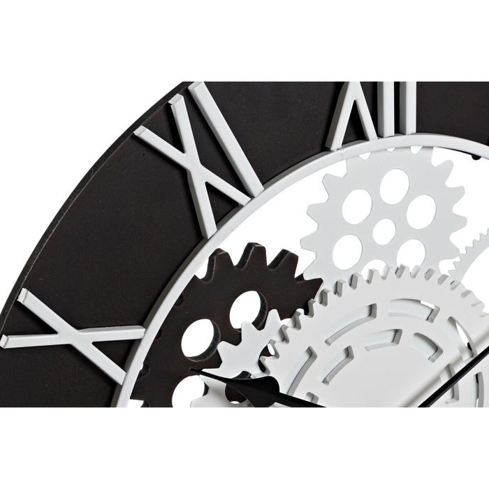 Reloj de Pared DKD Home Decor Madera Negro Blanco Hierro Engranajes (60 x 4 x 60 cm) 2