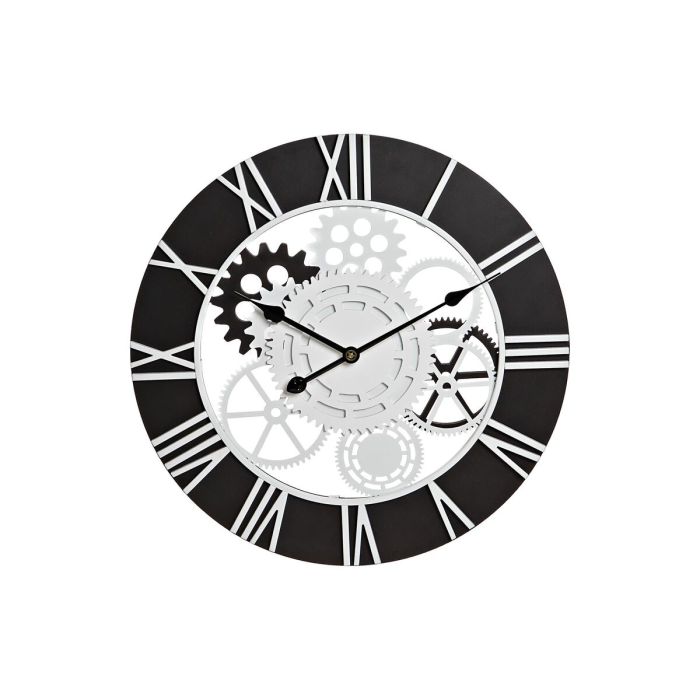 Reloj de Pared DKD Home Decor Madera Negro Blanco Hierro Engranajes (60 x 4 x 60 cm)