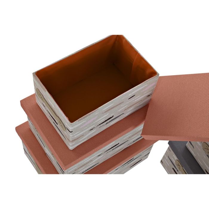 Set de Cajas Organizadoras Apilables DKD Home Decor Marrón Gris Naranja 40 x 30 x 20 cm 2