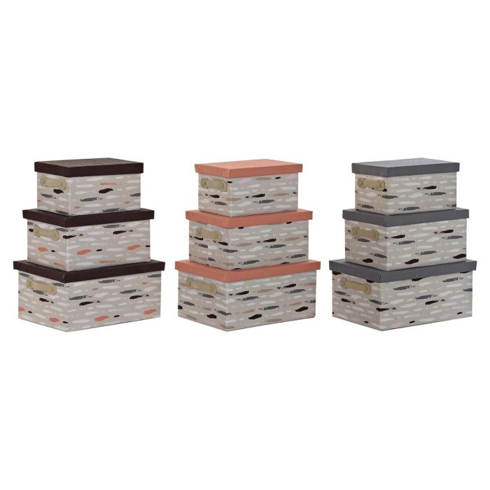 Set de Cajas Organizadoras Apilables DKD Home Decor Marrón Gris Naranja 40 x 30 x 20 cm