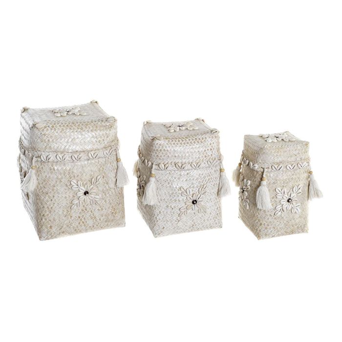 Juego de Cestas DKD Home Decor Blanco Bambú Conchas (24 x 24 x 30 cm) (3 Piezas) 3