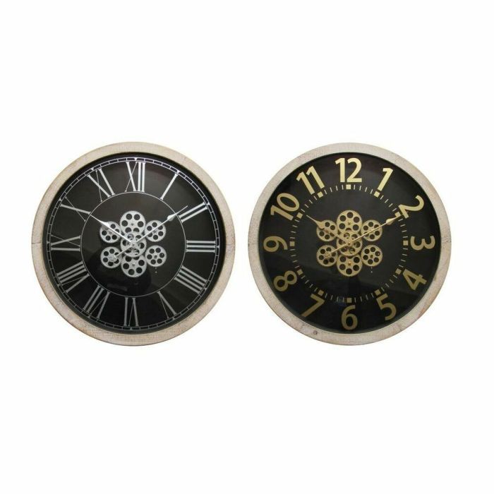 Reloj de Pared DKD Home Decor Negro Dorado Plateado Cristal Madera MDF 68 x 8 x 68 cm (2 Unidades)