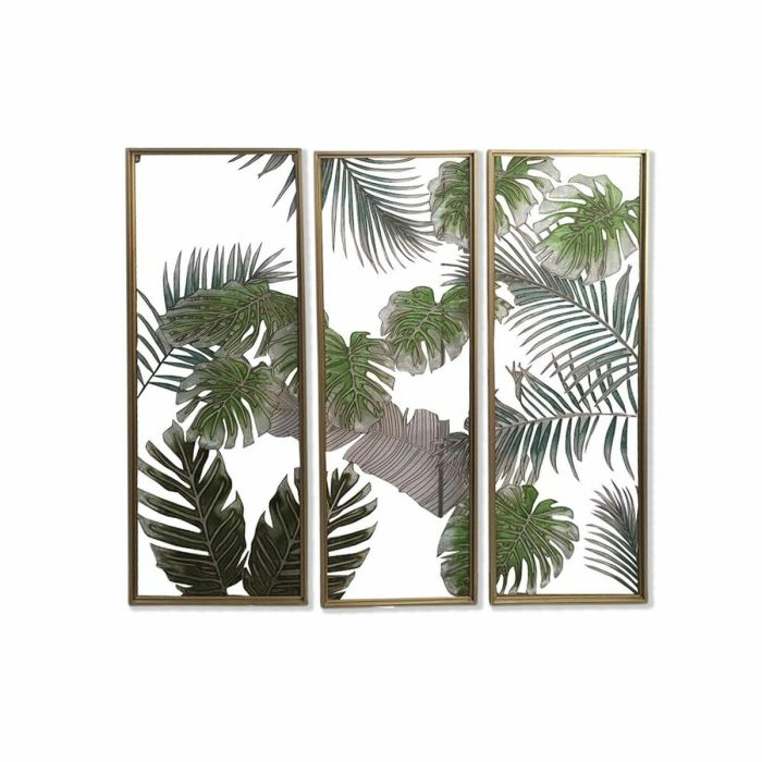 Lienzo DKD Home Decor 3 Piezas Tropical Hoja de planta (122 x 3 x 122 cm)