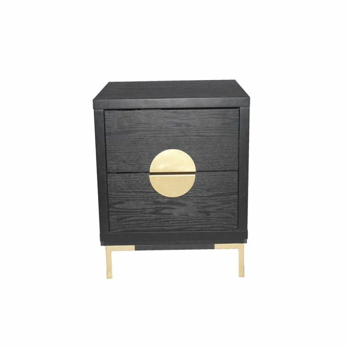 DKD Home Decor Mesita de Noche Oriental Negra Dorada, 2 Cajones, MDF y Metal, Desmontable, 40x40x50 cm