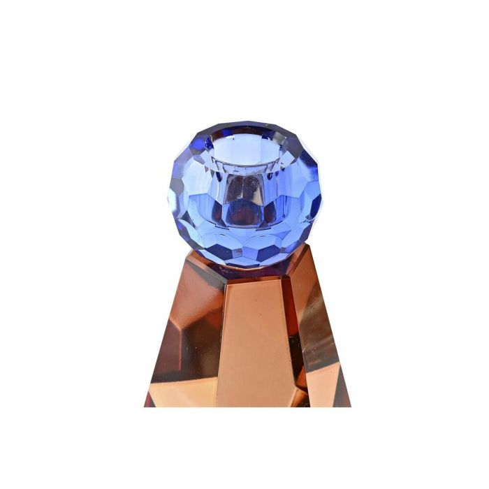 Portavelas DKD Home Decor Azul Ambar Bicolor Cristal 7 x 7 x 12 cm 2