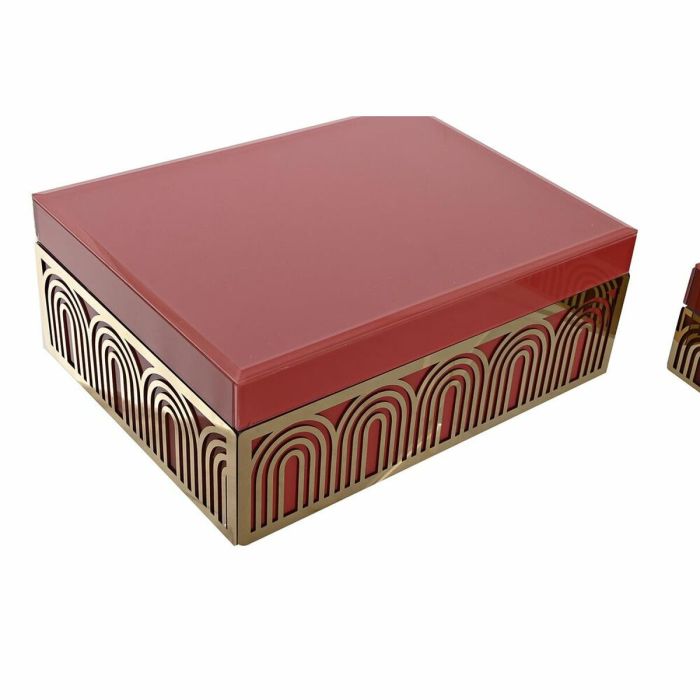 Caja-Joyero DKD Home Decor Metal Cristal Rojo Dorado Madera MDF 25 x 18 x 10 cm (2 Unidades) 1