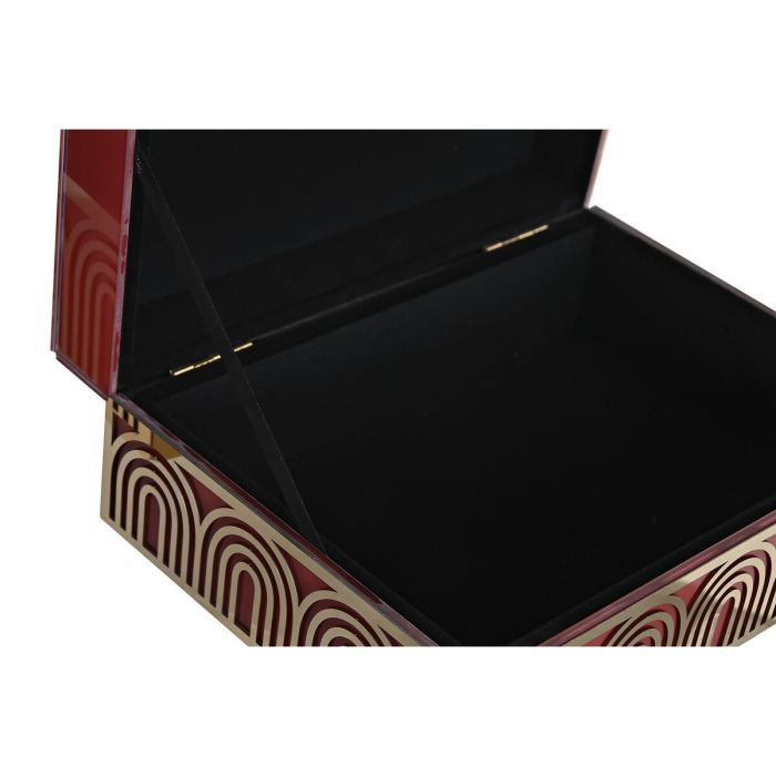 Caja-Joyero DKD Home Decor Metal Cristal Rojo Dorado Madera MDF 25 x 18 x 10 cm (2 Unidades) 3