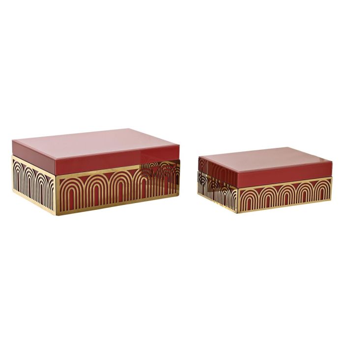 Joyero Sixties DKD Home Decor Rojo Dorado 18 x 10 x 25 cm Set de 2 (2 Unidades)