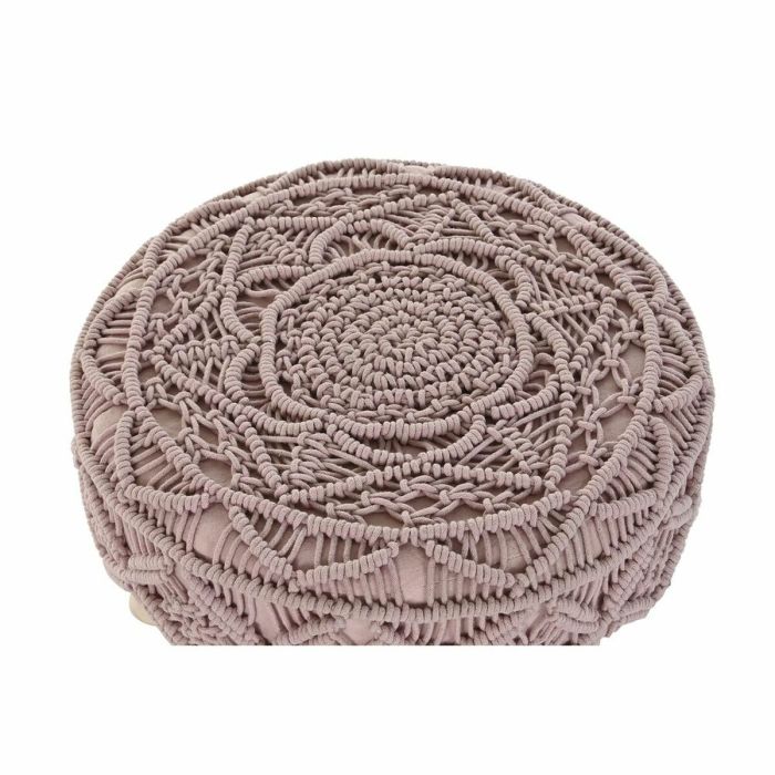 Reposapiés DKD Home Decor Natural Rosa claro Madera Boho Macramé 53 x 53 x 31 cm 2