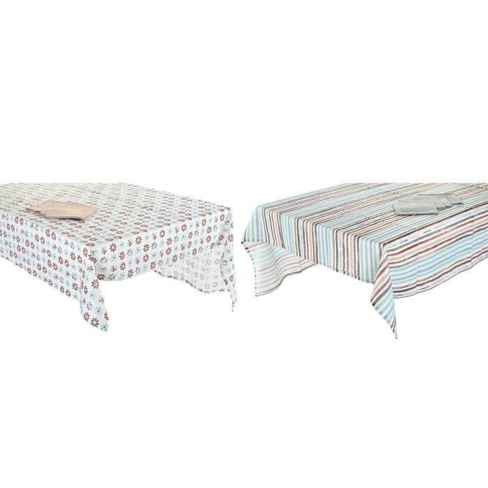 Mantel y servilletas DKD Home Decor 2 Unidades 150 x 150 x 0,5 cm Gris Azul cielo 2