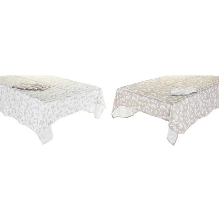 Mantel y servilletas DKD Home Decor 2 Unidades 150 x 150 x 0,5 cm Beige Blanco Marrón claro 1