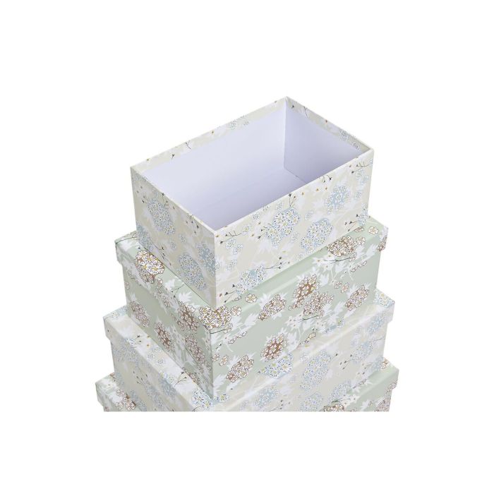 Set de Cajas Organizadoras Apilables DKD Home Decor Beige Verde Flores Cartón (43,5 x 33,5 x 15,5 cm) 2