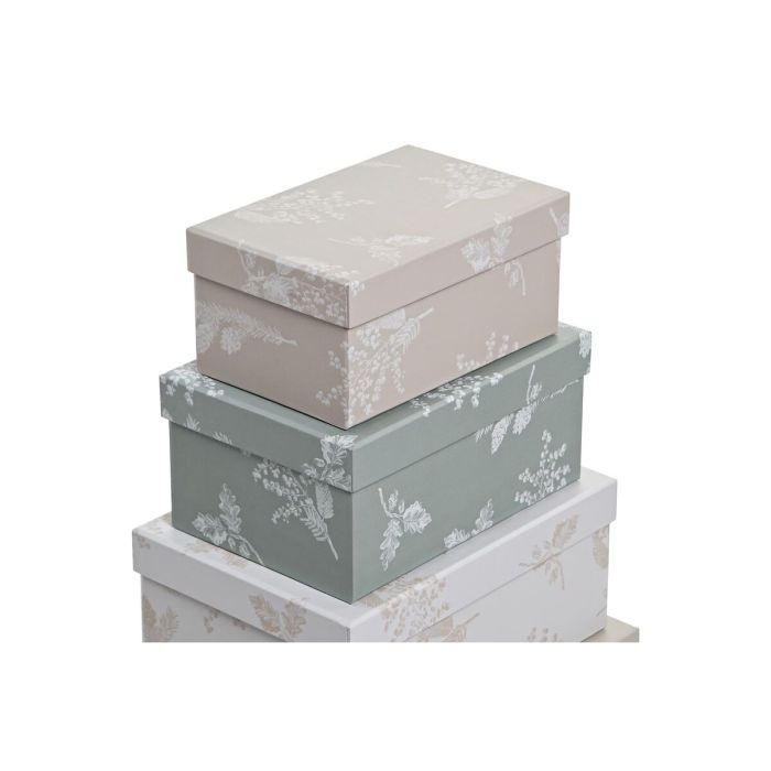 Set de Cajas Organizadoras Apilables DKD Home Decor Beige Marrón Verde Cartón (43,5 x 33,5 x 15,5 cm) 1