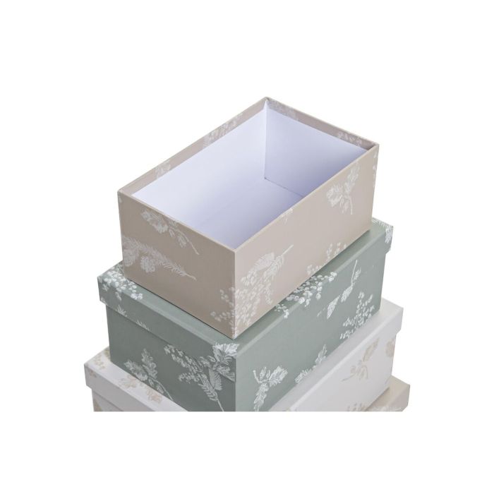 Set de Cajas Organizadoras Apilables DKD Home Decor Beige Marrón Verde Cartón (43,5 x 33,5 x 15,5 cm) 2