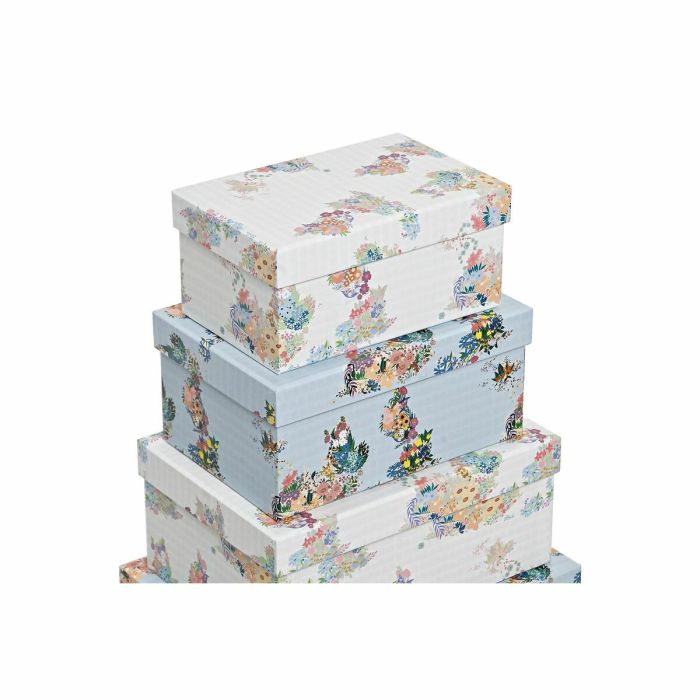 Set de Cajas Organizadoras Apilables DKD Home Decor Azul Blanco Flores Cartón (43,5 x 33,5 x 15,5 cm) 1