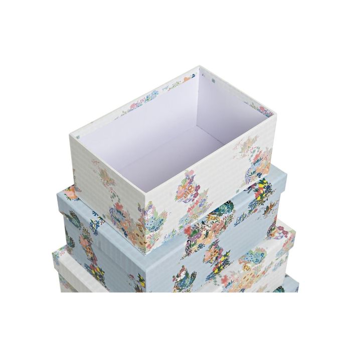 Set de Cajas Organizadoras Apilables DKD Home Decor Azul Blanco Flores Cartón (43,5 x 33,5 x 15,5 cm) 2