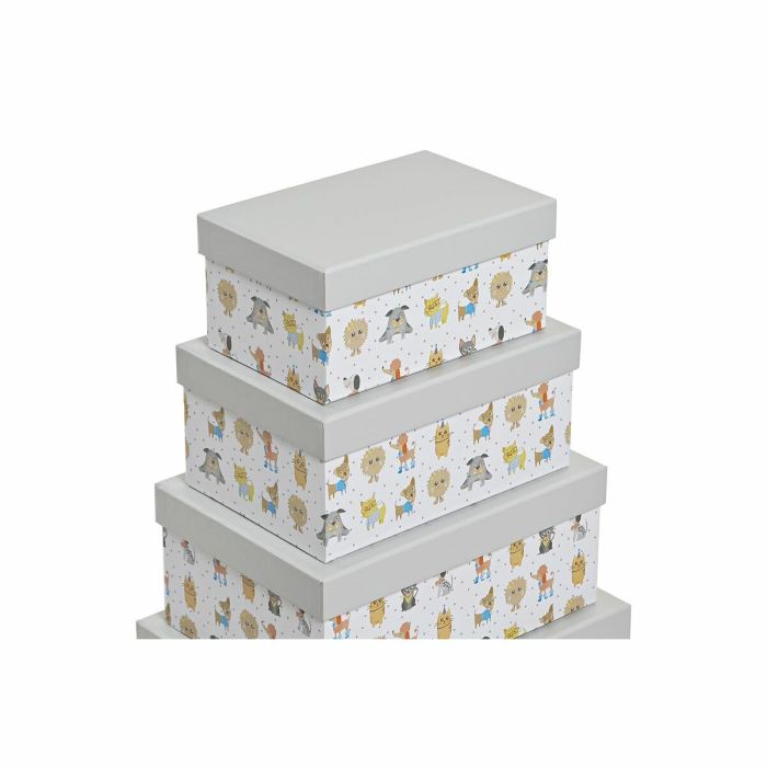 Set de Cajas Organizadoras Apilables DKD Home Decor Gris Mascotas Cartón (43,5 x 33,5 x 15,5 cm) 1