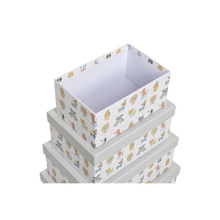 Set de Cajas Organizadoras Apilables DKD Home Decor Gris Mascotas Cartón (43,5 x 33,5 x 15,5 cm) 2