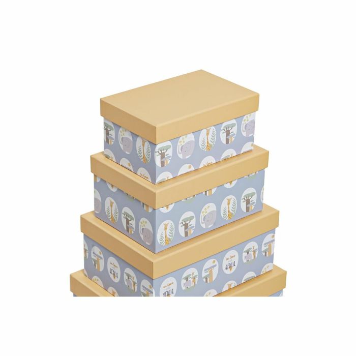 Set de Cajas Organizadoras Apilables DKD Home Decor Animales Azul Cartón (43,5 x 33,5 x 15,5 cm) 1