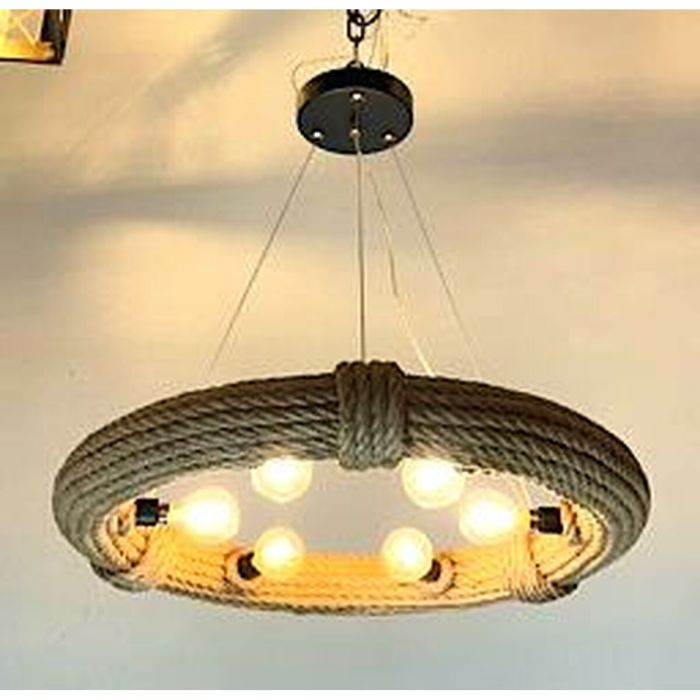 Lámpara de Techo DKD Home Decor Marrón Cuerda (51 x 51 x 10 cm) (47 X 47 X 10 CM) 3