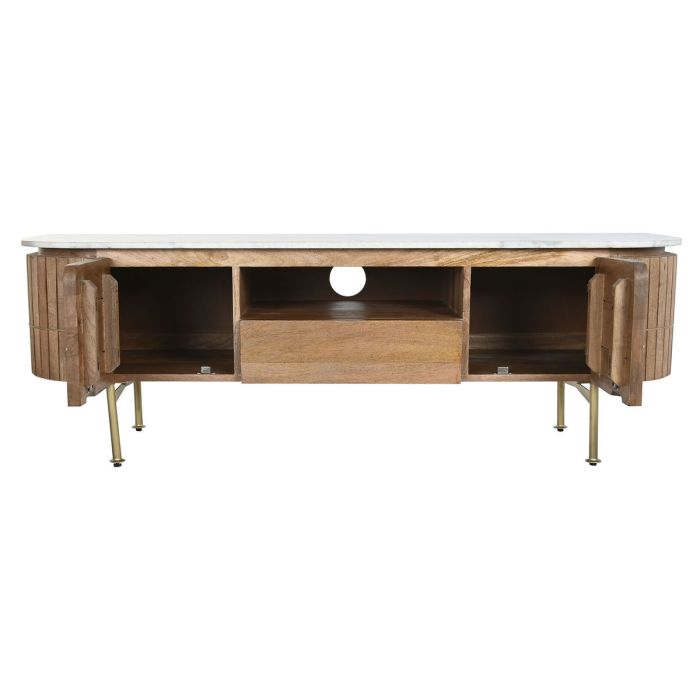 Mueble de TV DKD Home Decor Dorado Blanco Marrón claro Mármol Madera de mango (145 x 42 x 48 cm) 2