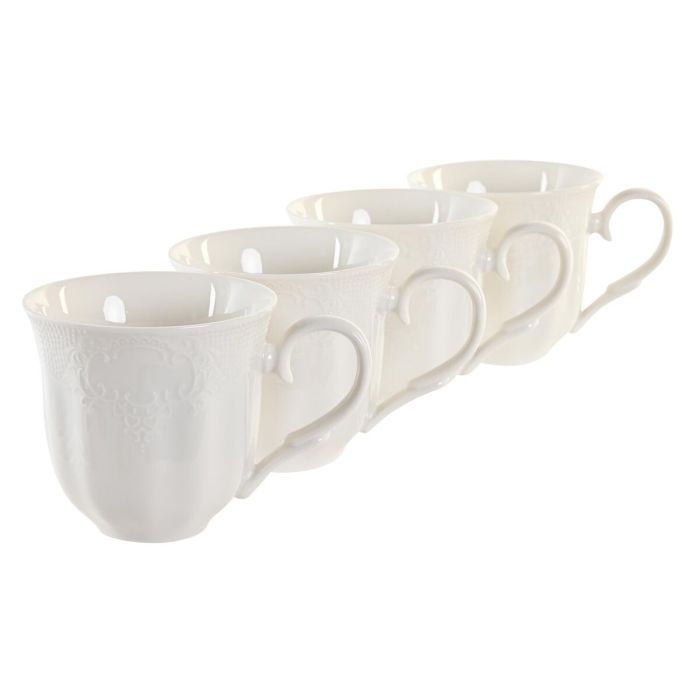 Juego de 4 Tazas Mug DKD Home Decor Natural Porcelana Blanco Bambú (350 ml) 1