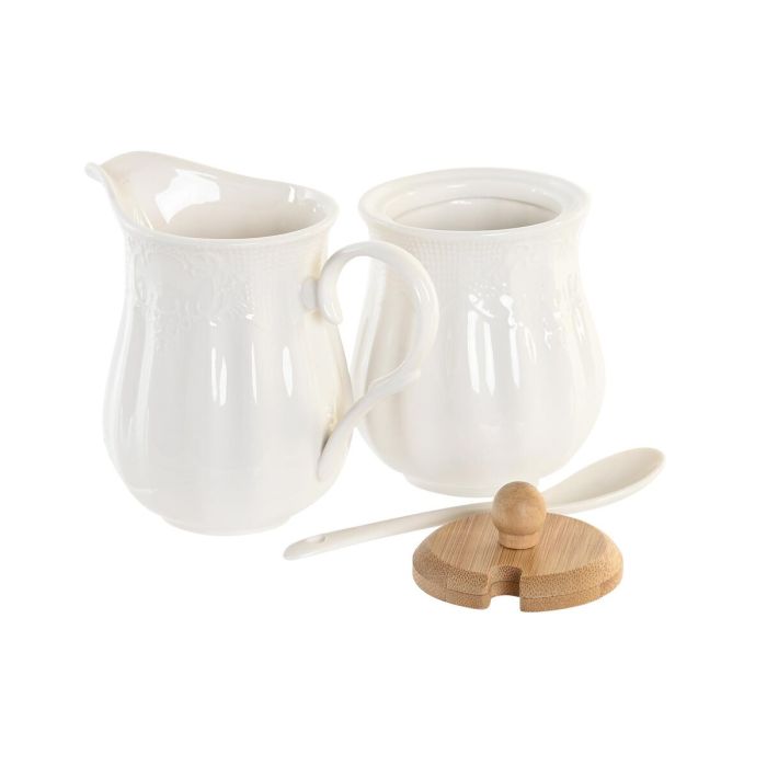 Lechera y azucarero DKD Home Decor Blanco Bambú Aluminio Porcelana 3 Piezas 19,5 x 7,5 x 17,5 cm 1