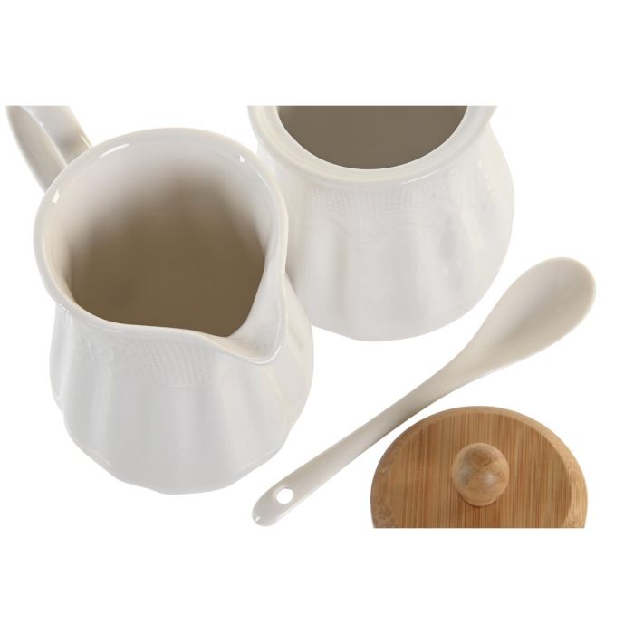 Lechera y azucarero DKD Home Decor Blanco Bambú Aluminio Porcelana 3 Piezas 19,5 x 7,5 x 17,5 cm 3