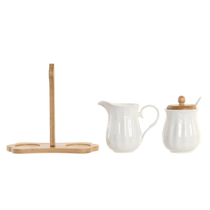 Lechera y azucarero DKD Home Decor Blanco Bambú Aluminio Porcelana 3 Piezas 19,5 x 7,5 x 17,5 cm 2