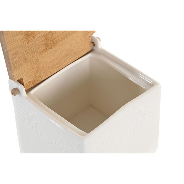 Salero con Tapa DKD Home Decor 10,5 x 9 x 9 cm Natural Porcelana Blanco 2