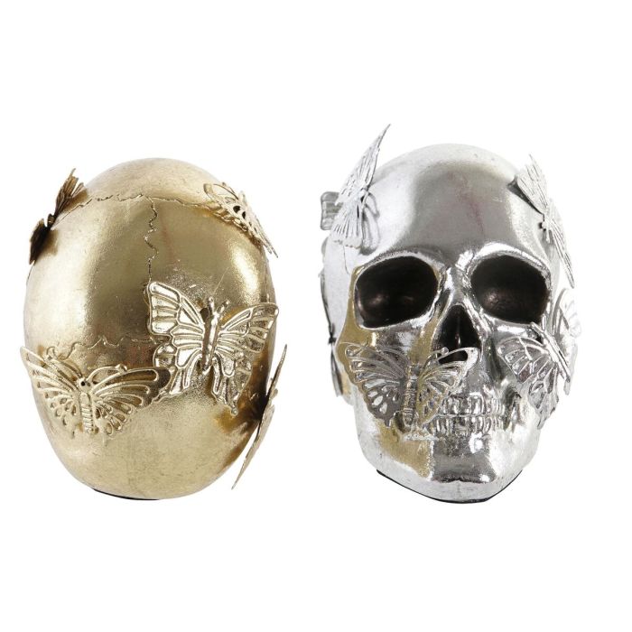 Figura Decorativa DKD Home Decor Dorado Plateado Calavera 16,5 x 10,5 x 11,5 cm (2 Unidades) 3