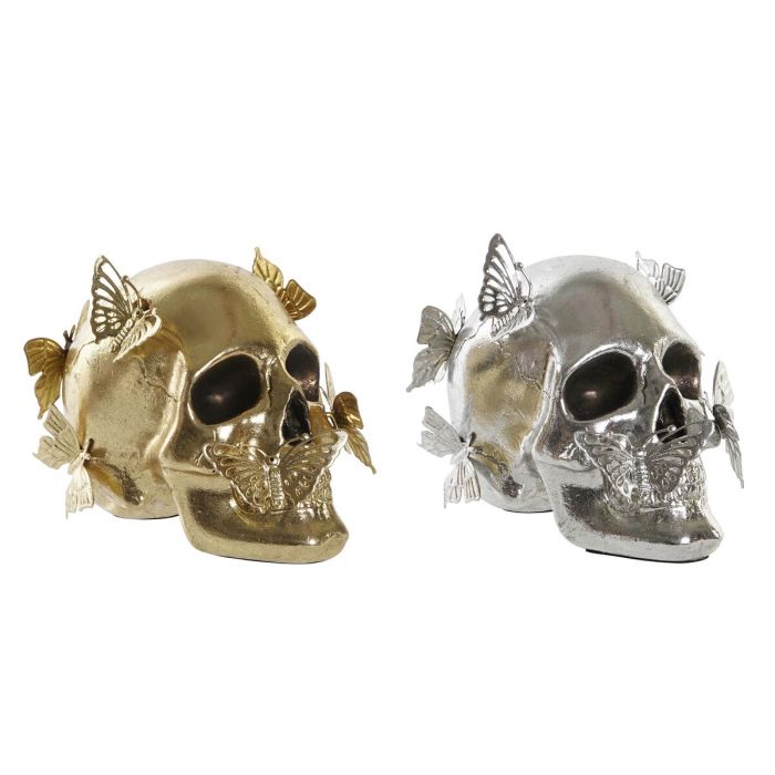 Figura Decorativa DKD Home Decor Dorado Plateado Calavera 16,5 x 10,5 x 11,5 cm (2 Unidades) 1