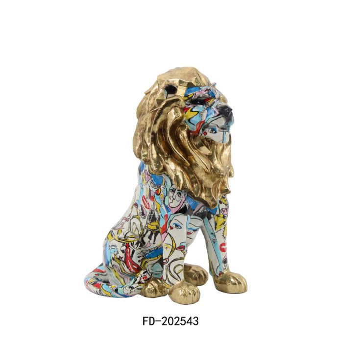 Figura Decorativa DKD Home Decor Dorado León Resina Multicolor Moderno (21 x 14,5 x 27 cm) (15 x 21 x 27 cm) 1