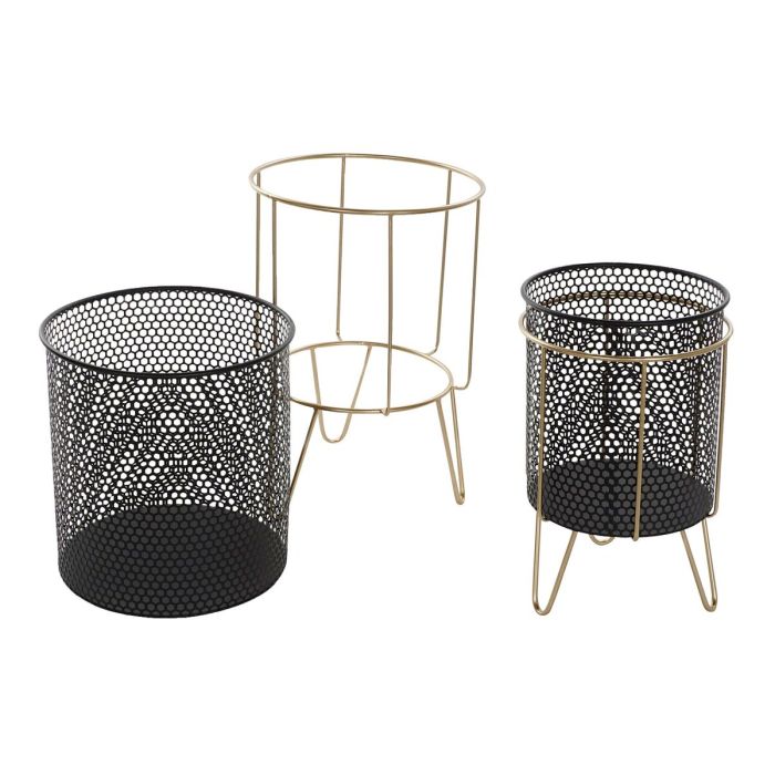 Set de Maceteros DKD Home Decor Negro Dorado Metal Loft 36 x 36 x 58 cm 4