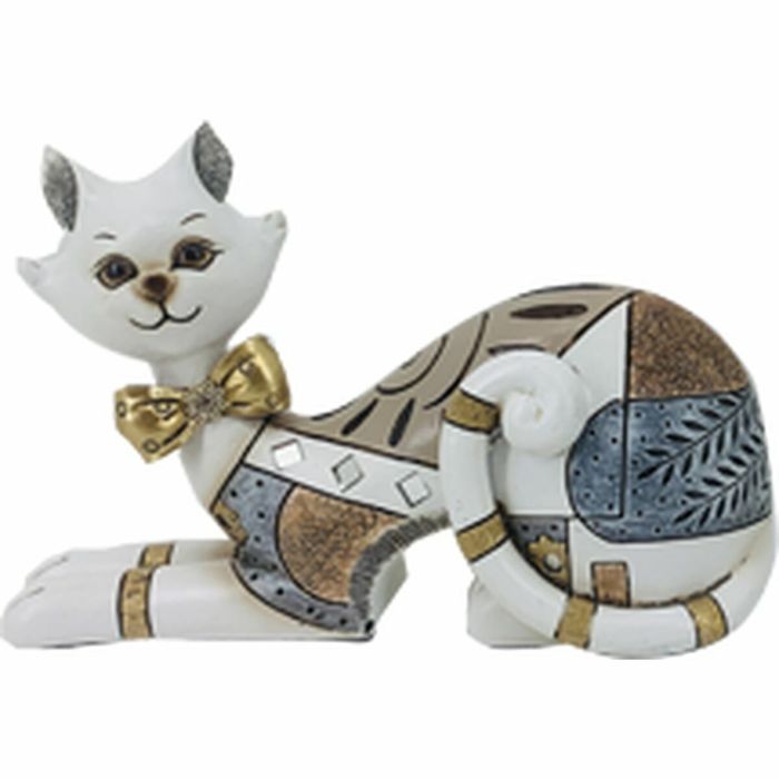 Figura Decorativa DKD Home Decor Dorado Blanco Resina Moderno Gato (22,5 x 8 x 15 cm) (2 Unidades) 1
