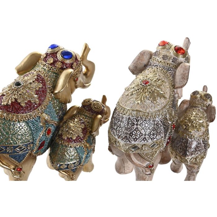 Figura Decorativa DKD Home Decor Elefante Beige Dorado Resina Colonial (18 x 11 x 14 cm) (2 Unidades) 1