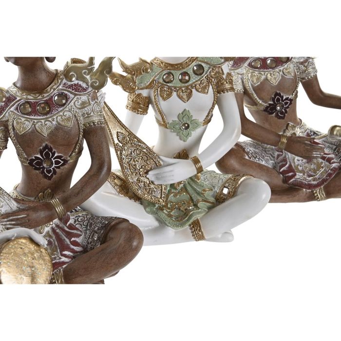 Figura Decorativa DKD Home Decor Blanco Marrón Buda Oriental 18 x 12 x 27,5 cm (4 Piezas) 1
