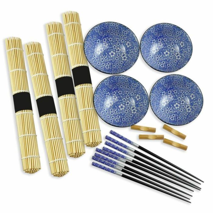 Set de Sushi DKD Home Decor 14,5 x 14,5 x 31 cm Negro Azul Gres Oriental (16 Piezas) 1