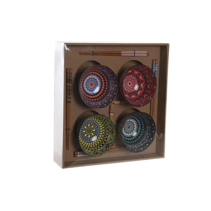 Set de Sushi DKD Home Decor 34 x 34 x 6,5 cm Multicolor Mandala Gres Oriental (12 Unidades) 1