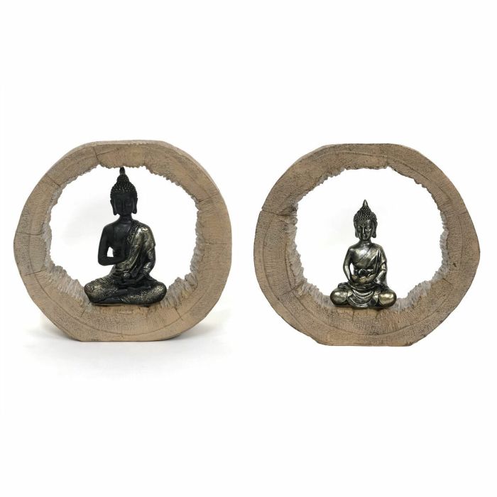 Figura Decorativa DKD Home Decor Negro Natural Buda 20,5 x 6 x 18,5 cm (2 Unidades)