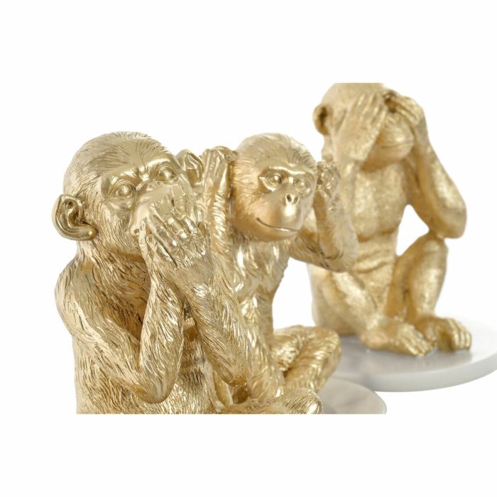 Figura Decorativa DKD Home Decor Blanco Dorado Tropical Monos 10,5 x 10,5 x 18,5 cm (3 Piezas) 1