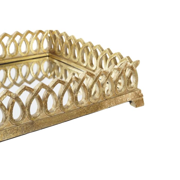 Bandeja de Aperitivos DKD Home Decor 33 x 24 x 6,6 cm Espejo Plateado Dorado Resina (2 Unidades) 2