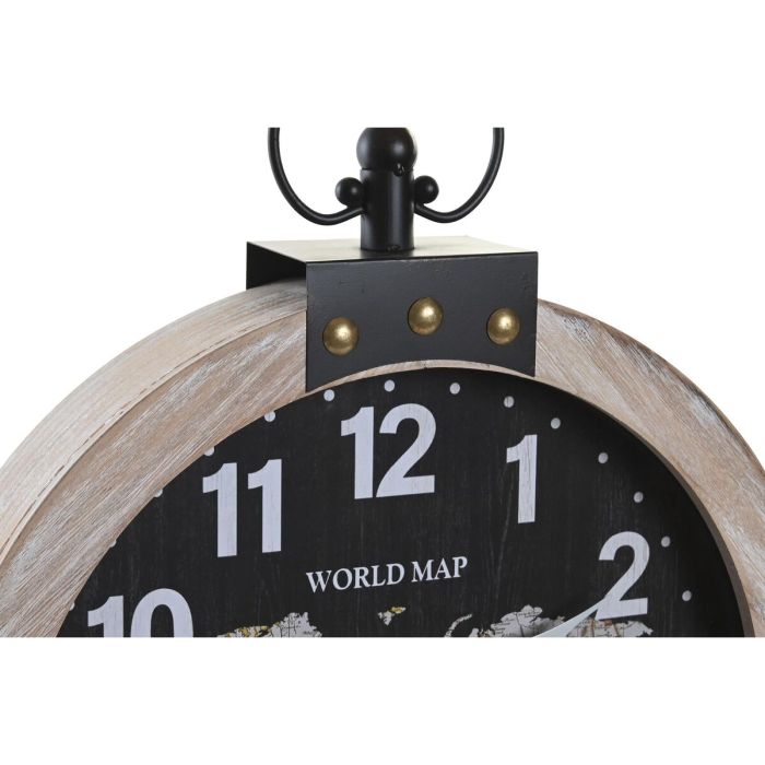 Reloj de Pared DKD Home Decor 40 x 6,5 x 46 cm Negro Marrón Hierro Vintage Madera MDF Mapamundi (2 Unidades) 1
