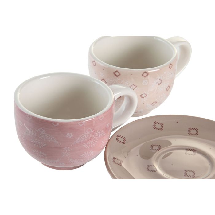 Juego de Tazas con Platos DKD Home Decor Rosa Metal Blanco Marrón claro 180 ml Dolomita 2