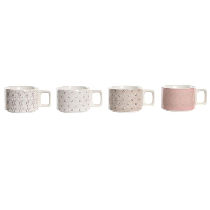 Juego de Tazas de Café DKD Home Decor Rosa Metal Blanco Marrón claro Bambú 260 ml 4 Piezas Dolomita 1