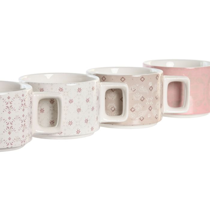 Juego de Tazas de Café DKD Home Decor Rosa Metal Blanco Marrón claro Bambú 260 ml 4 Piezas Dolomita 3